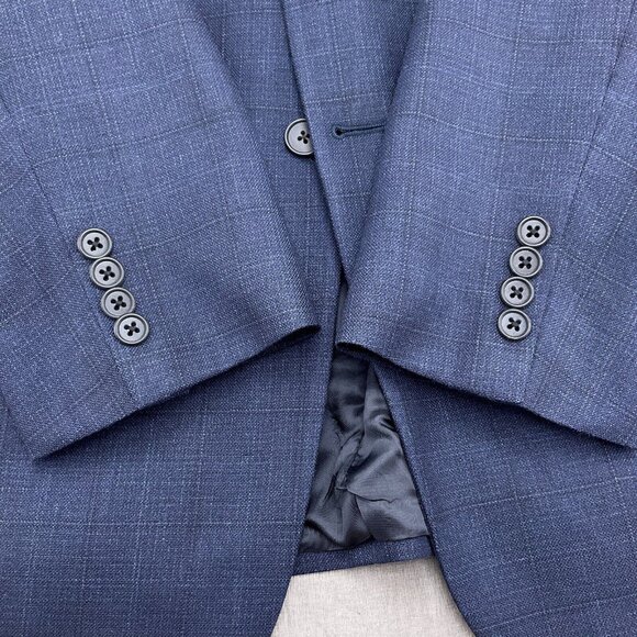 Joseph Abboud Blazer Men 42 Blue Window‎ Pane Plaid Classic Jacket Union USA VTG - Picture 3 of 13
